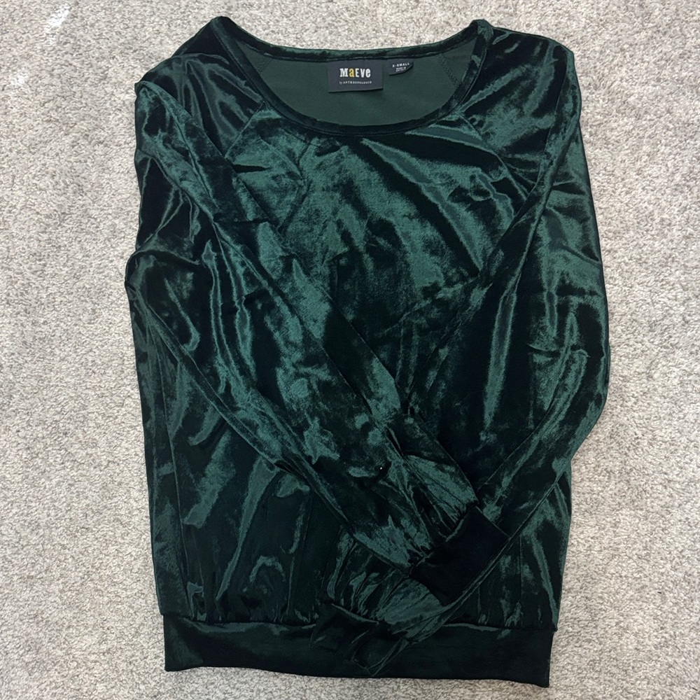 Maeve by Anthropologie Emerald Velvet Top